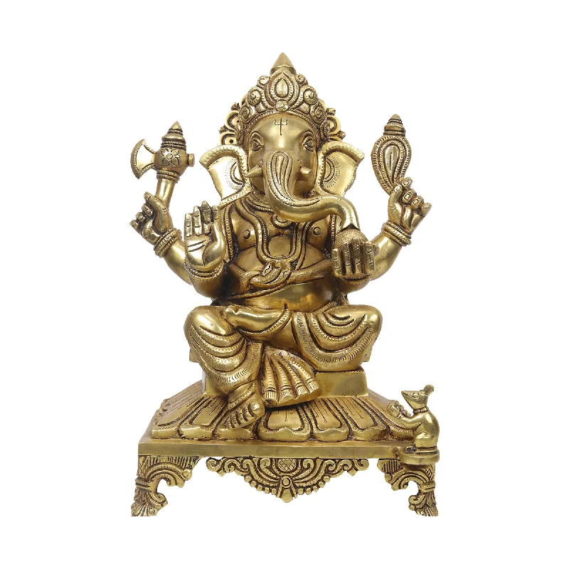 Designer wooden wall panels-Brass Ganesh Idol