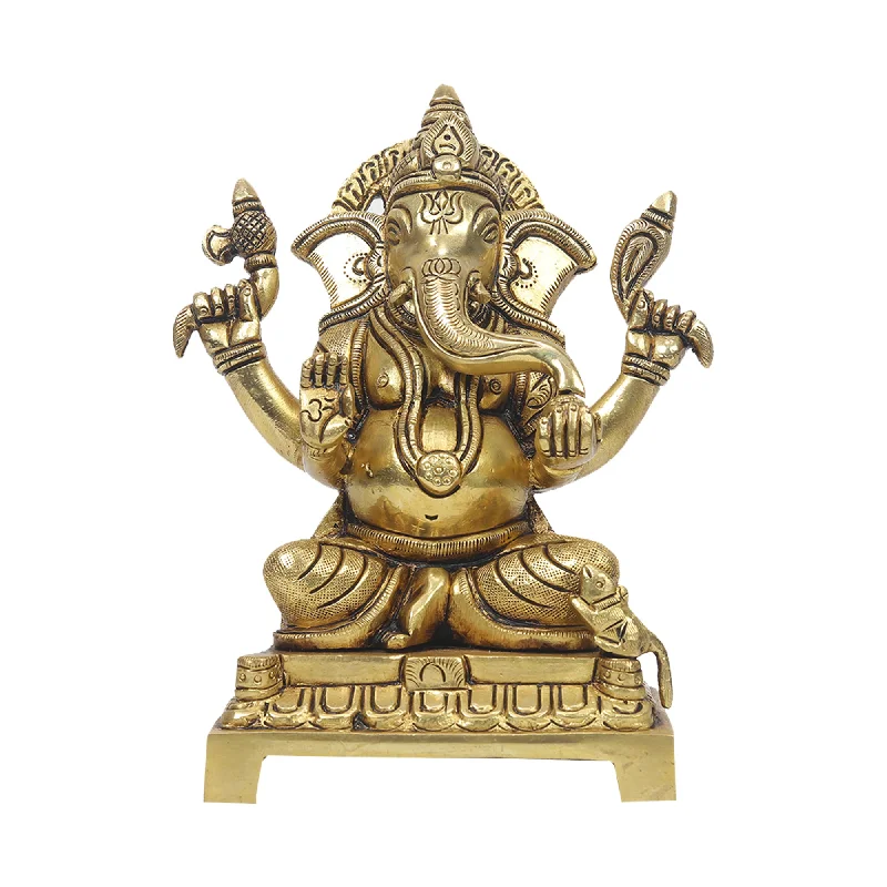 Affordable ceramic table decor-Brass Ganesh Idol