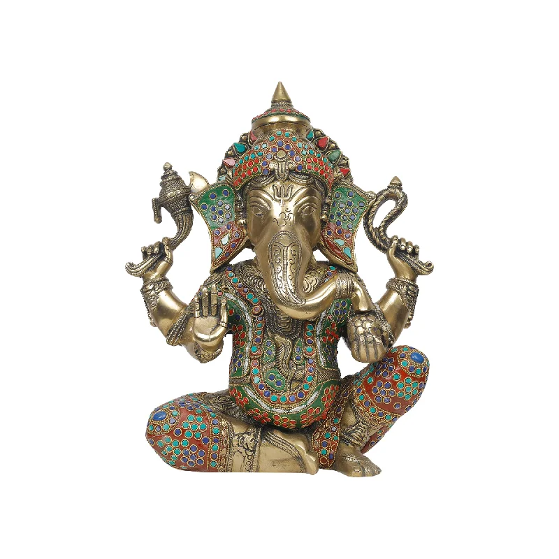 Elegant porcelain decorative bowls-Brass Ganesh Sitting Idol