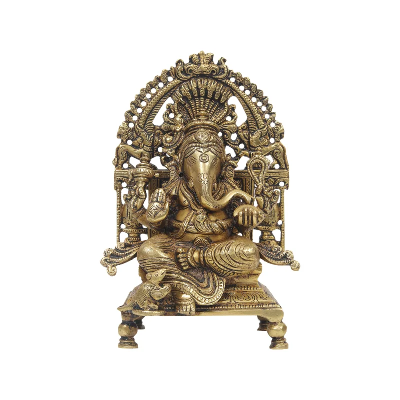 Casual fabric accent pillows-Brass Ganesh With Frame