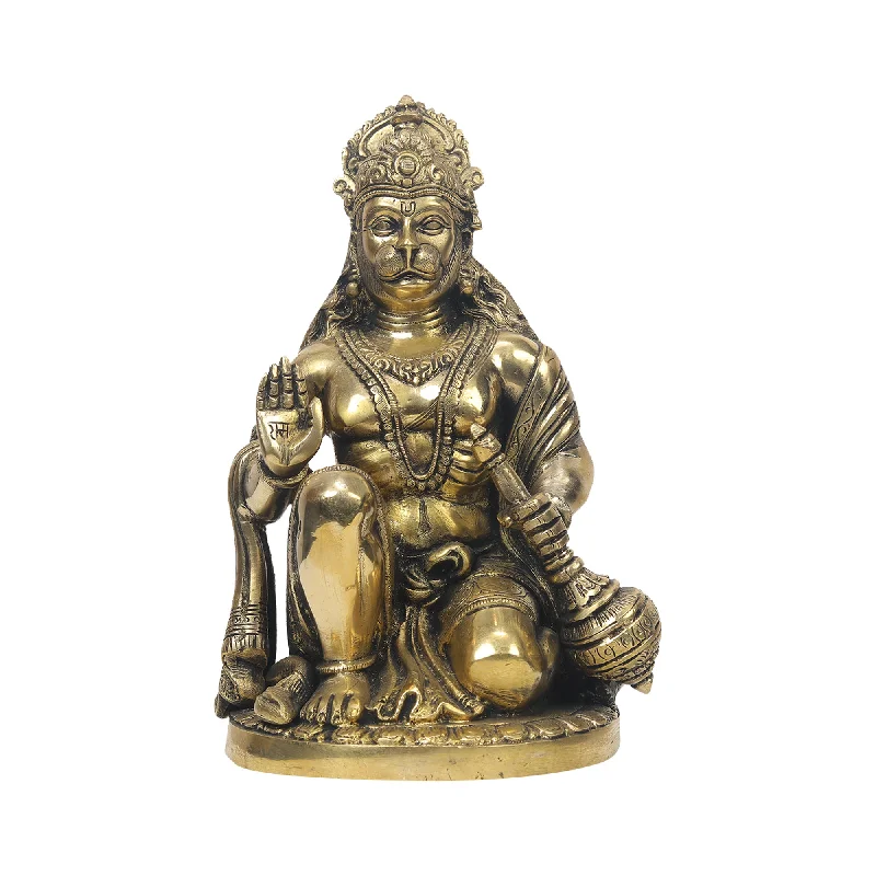 Stylish frosted candle holders-Brass Hanuman Sitting Idol