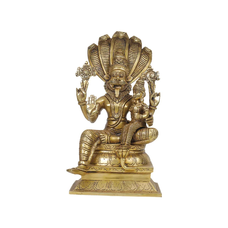 Trendy matte finish sculptures-Brass Lakshmi Narasimha Idol