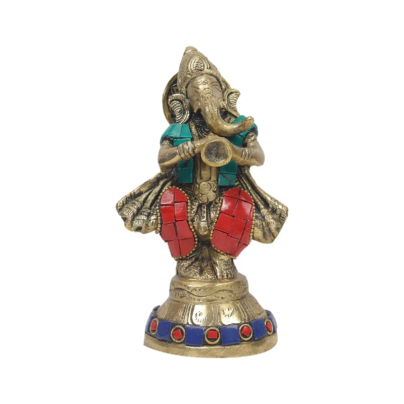 Casual outdoor decorative pillows-Brass Musical Ganesha