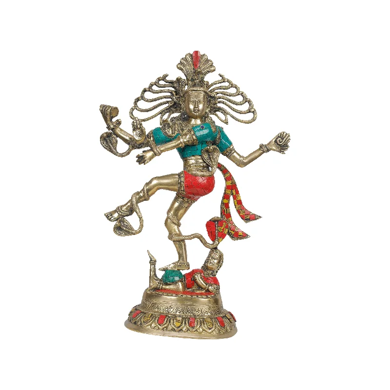 Designer wooden wall decor-Brass Nataraj With Stone Work