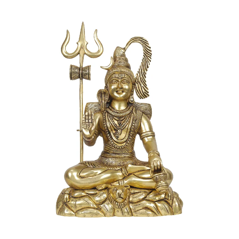 Luxury gold-accented sculptures-Brass Shiva Idol