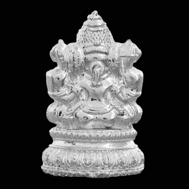 Affordable ceramic figurines-Ganesh Murti - Silver - 2 Inch | Copper Idol/ Vinayagar Statue/ Ganapati Murti for Pooja