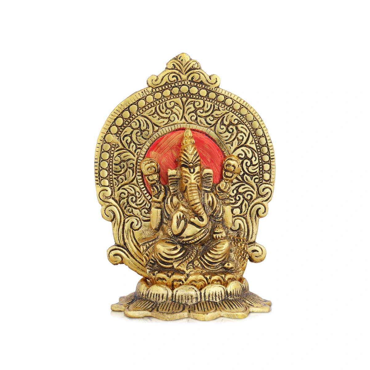 Luxury gold-accented sculptures-Ganpati Murti - 6 x 4 Inches | Aluminium Ganesh Murti/ Gold Polish Ganesh Idol for Home