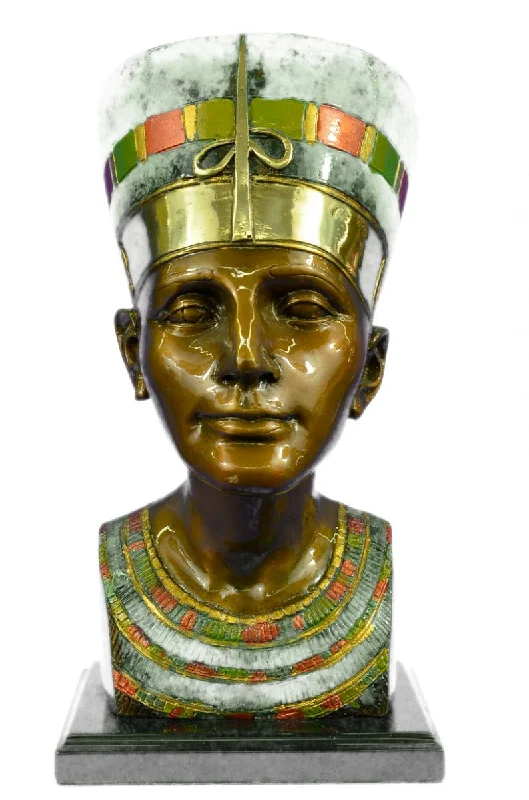 Stylish insulated accent pillows-Handcrafted bronze sculpture SALE Wom Beauty Royal Nefertiti Queen Art