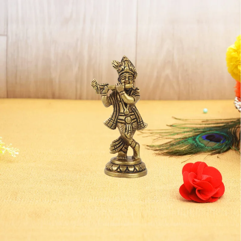 Luxury crystal table centerpieces-Krishnan Statue  - 4 x 2 Inches |  Brass Idol/ Krishna Idol/ Lord Krishna Standing/ Krishna Murti for Pooja