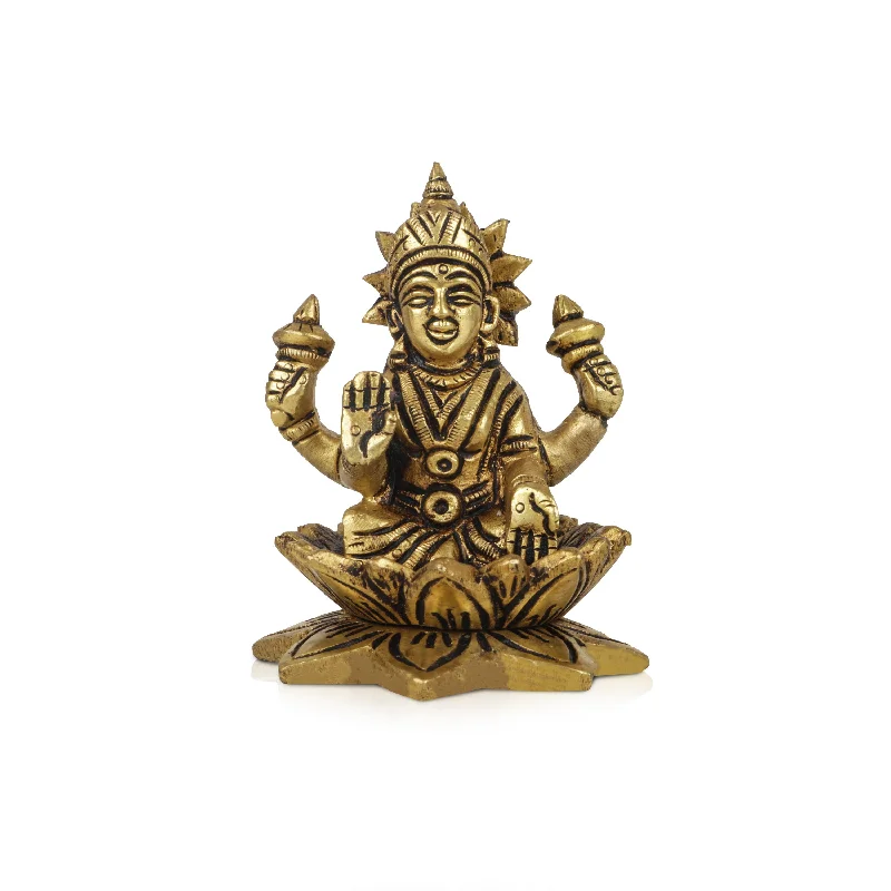 Elegant hand-painted wall decor-Laxmi Murti  - 3.5 x 2.75 Inches |  Brass Idol/ Lakshmi Idol/ Lakshmi Murti/ Lakshmi Statue for Pooja