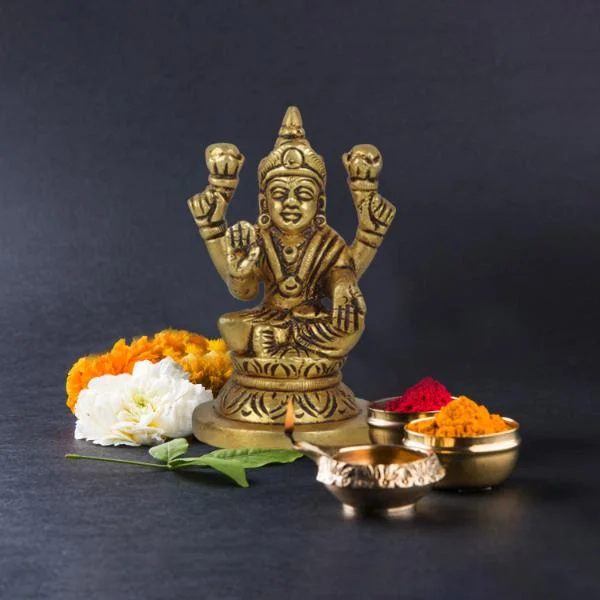 Affordable ceramic wall art-Laxmi Murti  - Goal Base - 2 x 3 Inches | Brass Idol/ Lakshmi Idol/ Lakshmi Murti/ Lakshmi Statue for Pooja