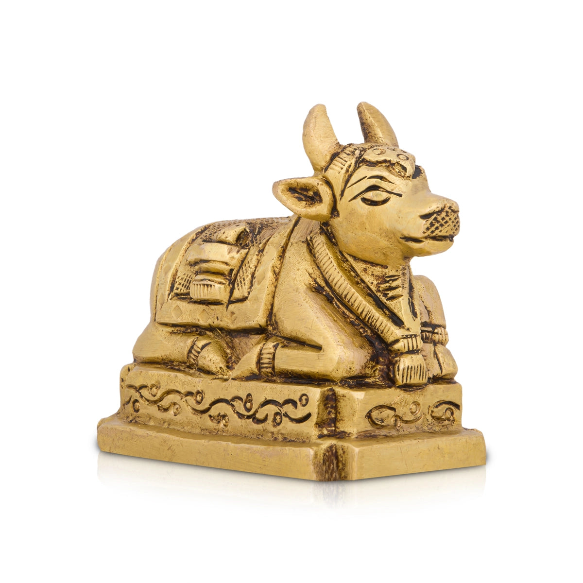 Affordable ceramic wall art-Nandi Statue with Base - 2.5 x 2.5 Inches | Antique Brass Statue/ Nandi Murti for Pooja/ 300 Gms Approx