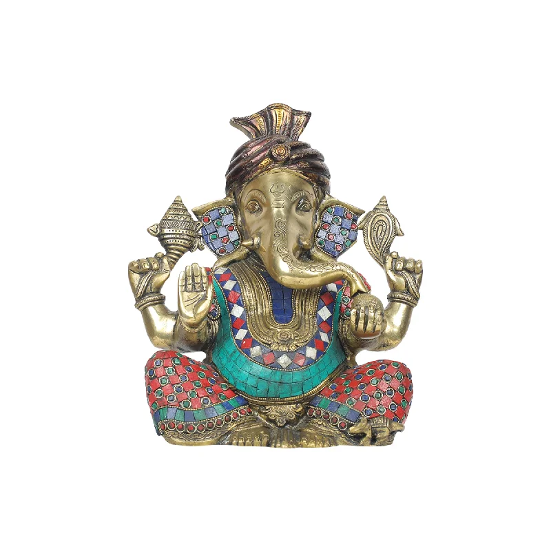 Designer wooden wall panels-Pagadi Ganesha Brass