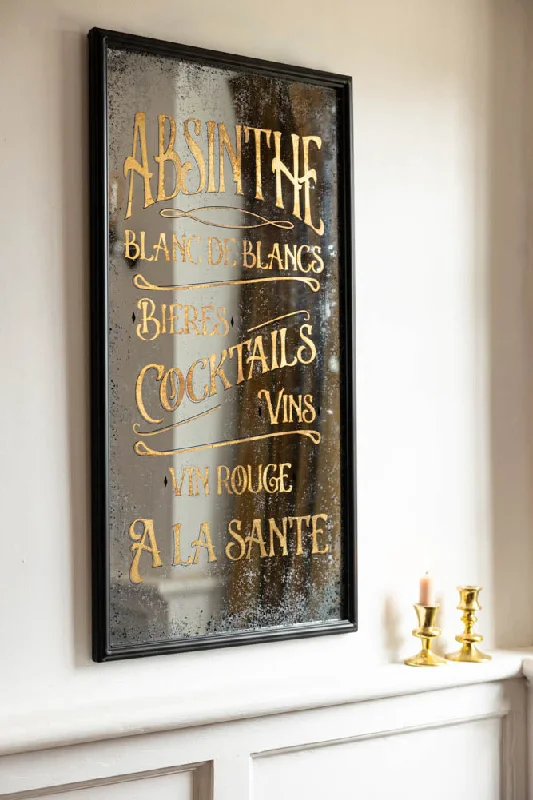 Chic frosted glass wall decor-Aged Style Absinthe, Bieres & Vins Decorative Mirror