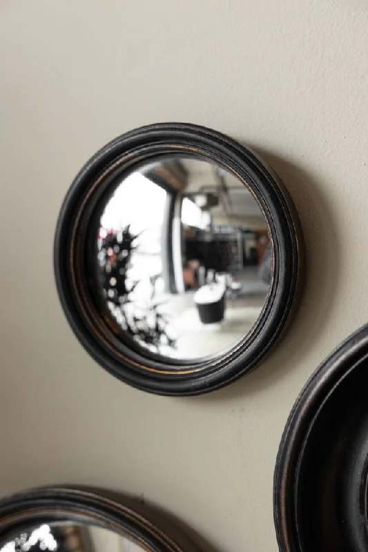 Trendy oversized floor vases-Antique Black Thin Framed Small Convex Mirror