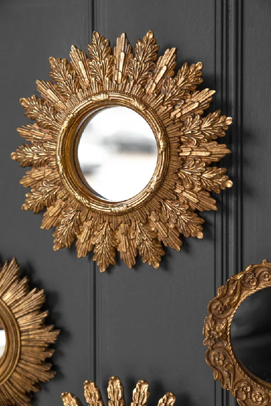 Luxury gold-accented sculptures-Antique Gold Ornate Leaf Small Mirror