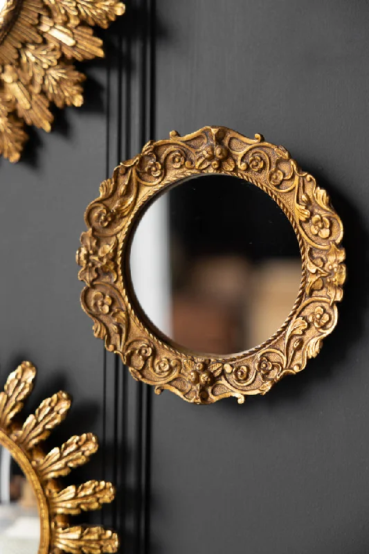 Designer wooden wall decor-Antique Gold Small Ornate Mirror