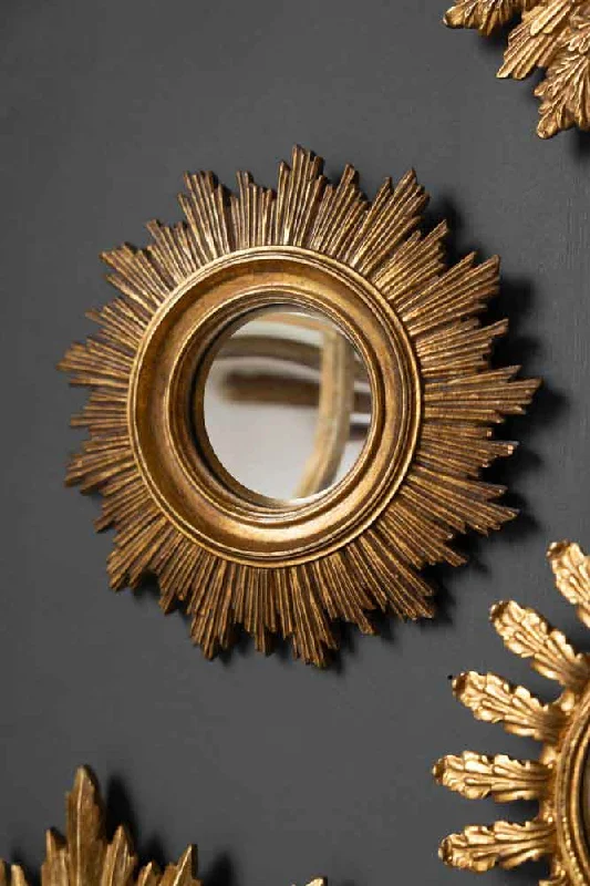 Trendy oversized wall mirrors-Antique Gold Small Sun Convex Mirror