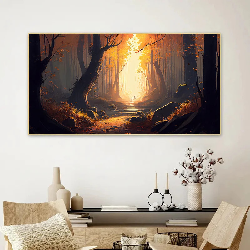 Trendy oversized decorative pillows-Autumn forest acrylic painting spooky mystery dusk Wall Painting for Living Room, Bedroom, Office.