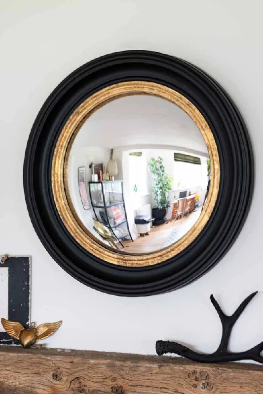 Affordable woven wall mirrors-Black & Gold Framed Convex Mirror