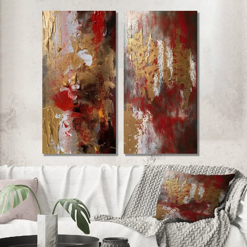 Cute animal figurines for shelves-Designart "Ancient Italian Revelations In Gold And Red VI" Abstract Wall Art Set of 2 - Modern Wall Art For Bedroom