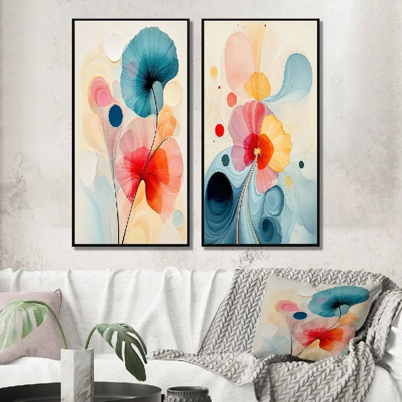 Affordable ceramic wall art-Designart "Energy Of Blossoming Life Retro Minimal Flower I" Abstract Painting Framed Gallery Wall Set For Home Decor