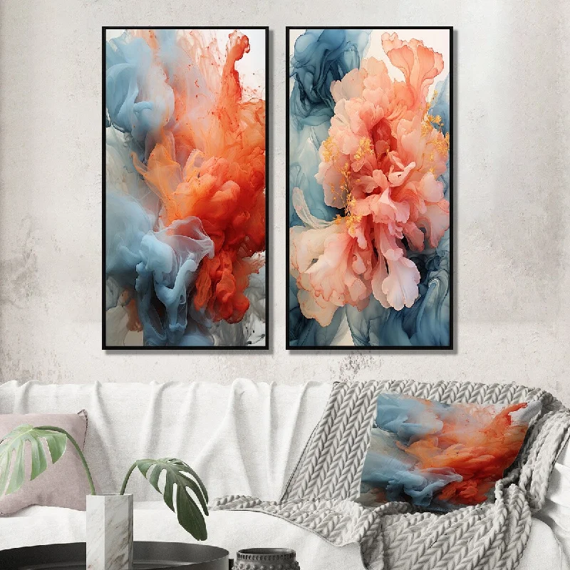 Designer wooden accent shelves-Designart "Liquid Ink Abstraction Blue And Orange I" Abstract Liquid Ink Wall Art Décor - Modern For Living Room Decor