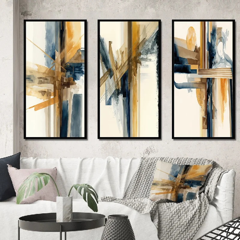 Soft bamboo accent pillows-Designart "Modern Watercolor Abstract I" Abstract Framed Wall Art Set Of 3 - Modern Frame Gallery Set For Office Decor