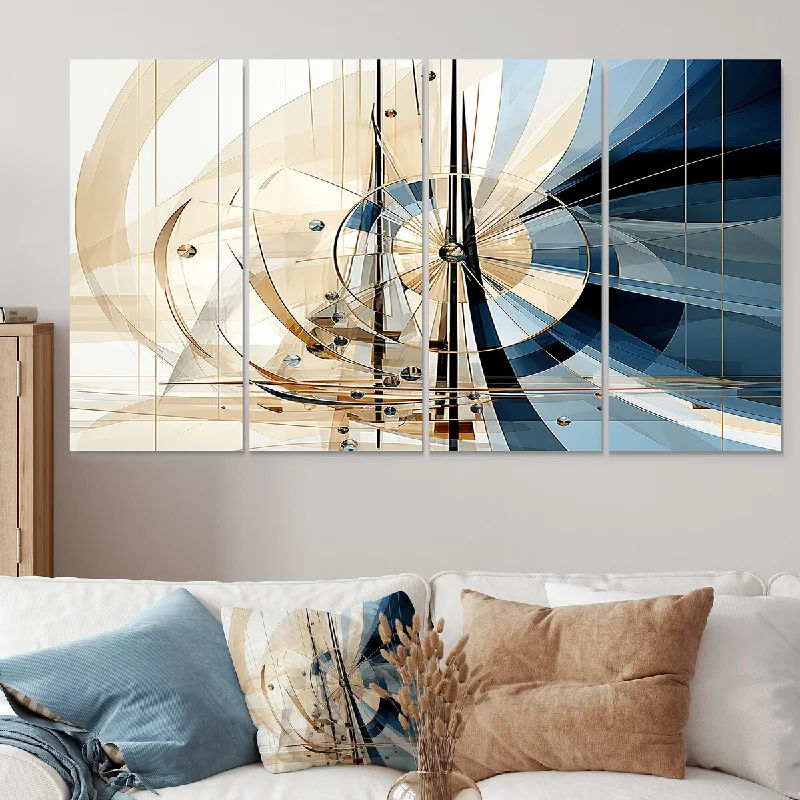 Chic frosted glass wall decor-Designart "White And Blue Contemporary Harbor Forms" Abstract Shapes Canvas Set Of 4 - Oversized Modern Wall Art