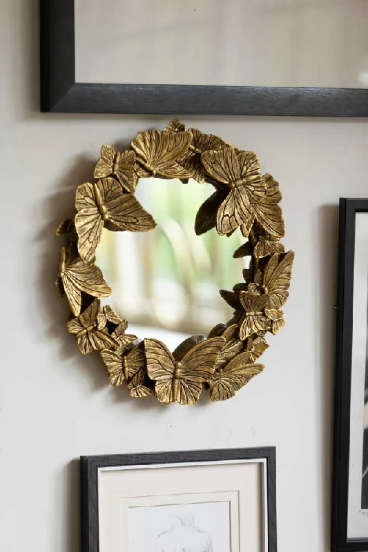 Designer wooden wall decor-Gold Butterfly Mirror