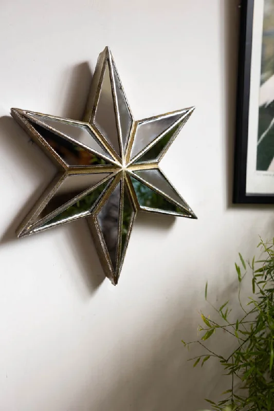 Chic minimalist wall mirrors-Large Mirrored Star Wall Decoration