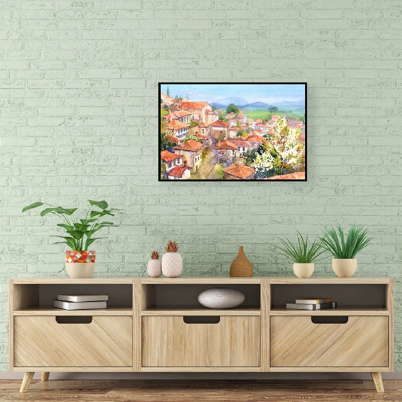 Affordable ceramic wall art-Mountain Village Tranquility Canvas Wall Painting