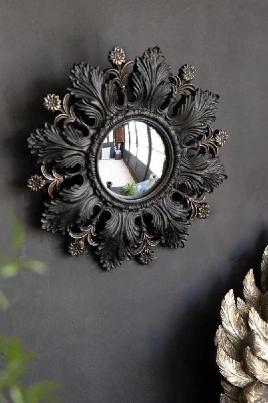 Stylish clear vases for flowers-Small Black Flowers & Leaves Convex Mirror