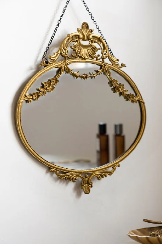 Casual glass photo frames-Small Pretty Gold Hanging Mirror