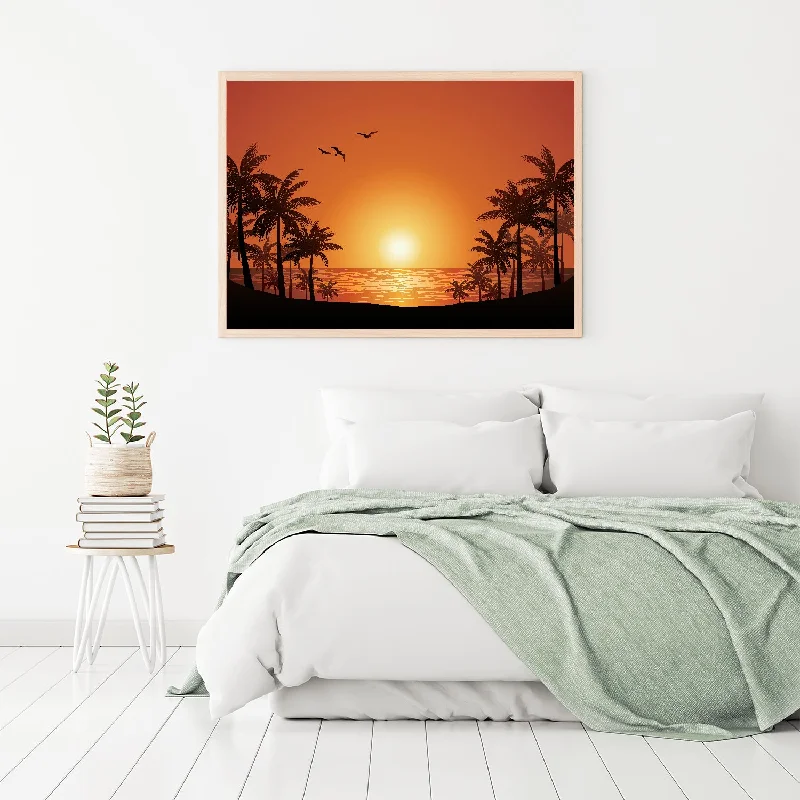 Vintage glass wall art-Sunset Silhouettes Canvas Wall Painting