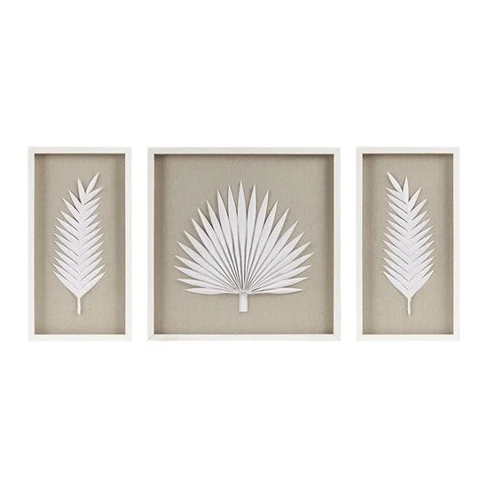 Trendy frosted plant pots-Framed Rice Paper Palm Leaves - 3-piece Shadowbox