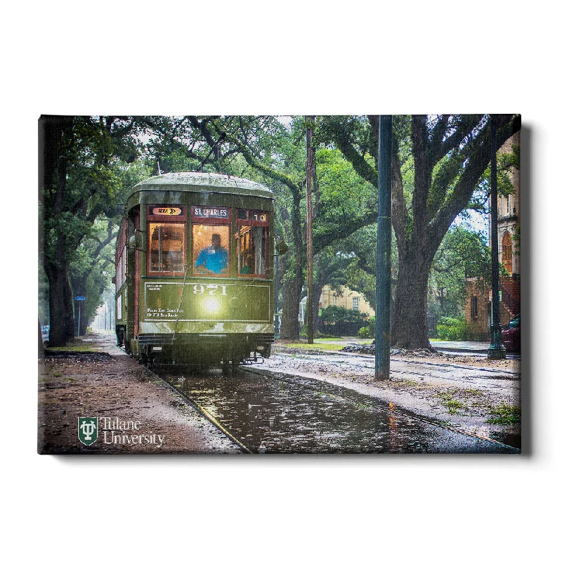 Luxury gold-rimmed wall clocks-Tulane  Green Wave - Rainy Day Street Car St. Charles