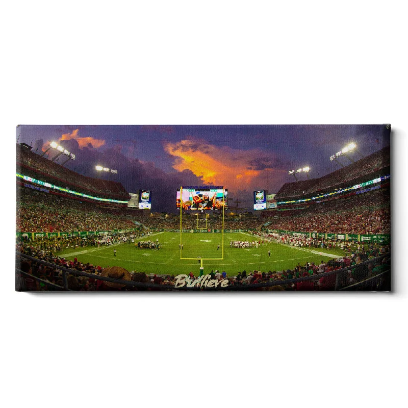 Designer wooden wall decor-USF Bulls - Bullieve Sunset Panoramic