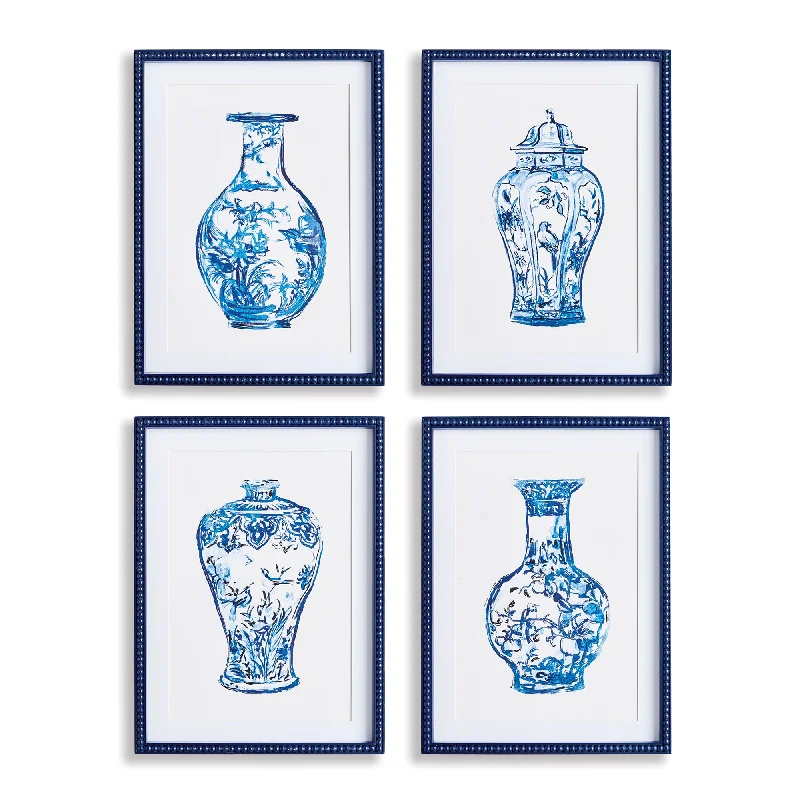 Chic frosted glass wall decor-Ornamental Urns in Blue - Set of 4