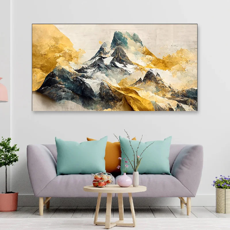 Soft bamboo accent pillows-Watercolor mountain landscape with mountains minimalist style luxurious mountainous Canvas Wall Painting for Living Room, Bedroom, Office.