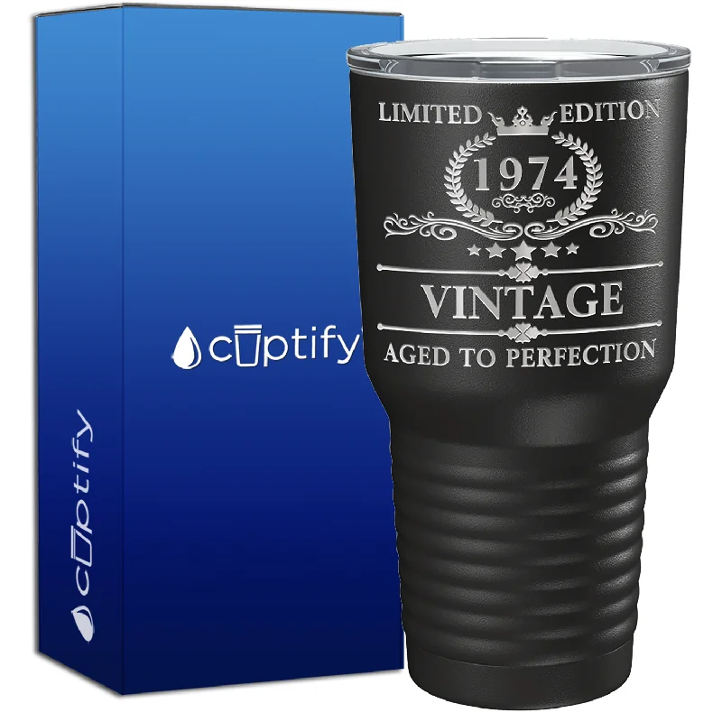 Chic reusable travel mugs-1974 Limited Edition Aged to Perfection 50th Birthday 50 Years Old 30oz Vintage Tumbler