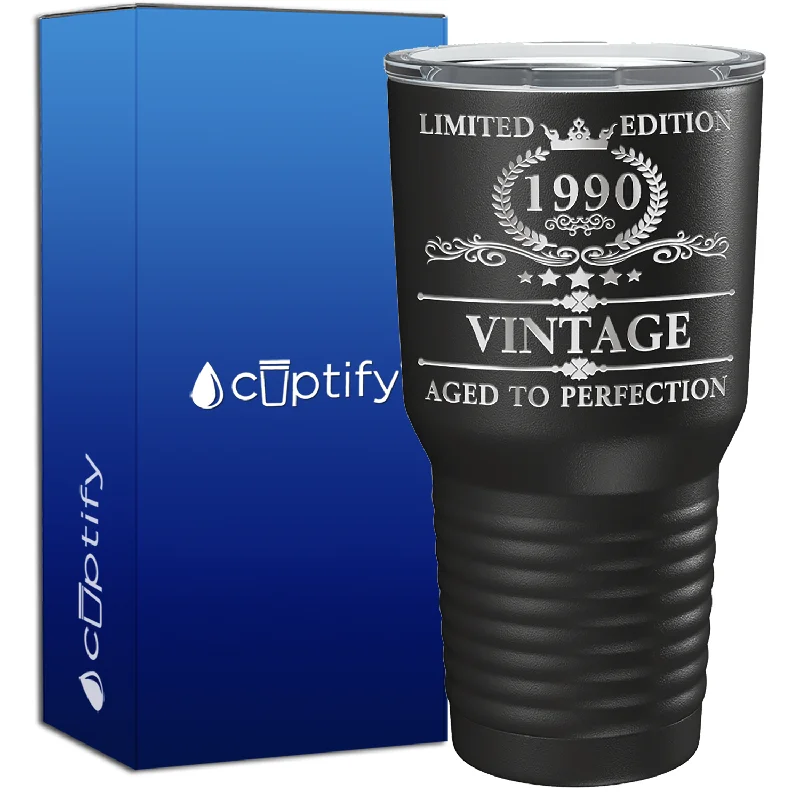 Trendy ombre glass tumblers-1990 Limited Edition Aged to Perfection 34th Birthday 34 Years Old 30oz Vintage Tumbler