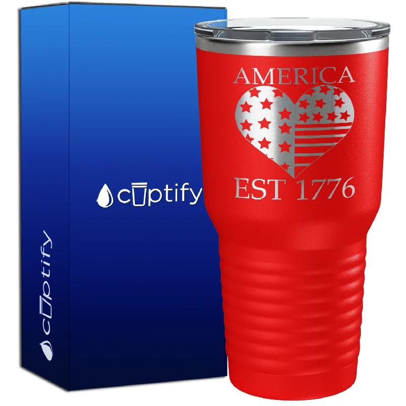 Chic frosted glass tumblers-America Est 1776 Heart 30oz 4th of July Tumbler