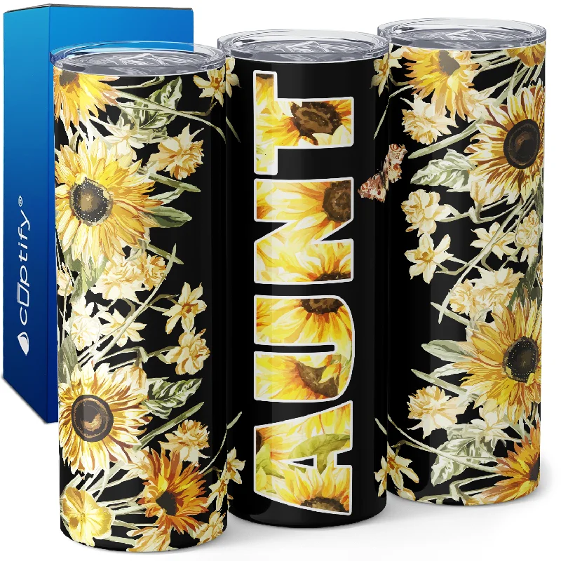 Elegant champagne flutes for parties-Aunt in Sunflowers 20oz Skinny Tumbler