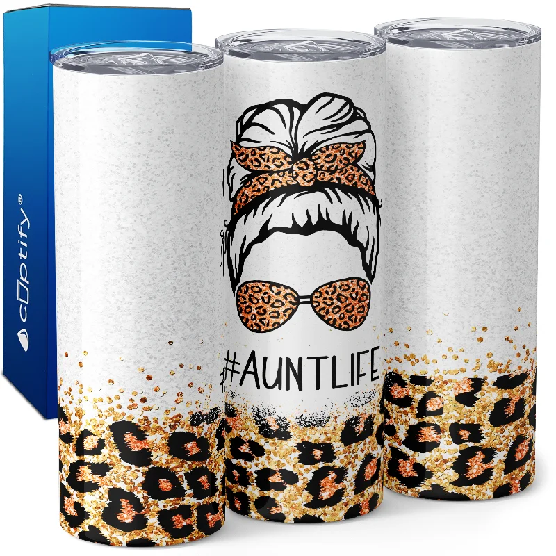 Trendy matte black mugs-AuntLife Leopard Print 20oz Skinny Tumbler