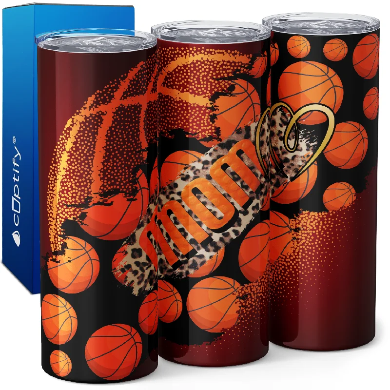 Trendy ombre ceramic mugs-Basketball Mom Heart 20oz Skinny Tumbler