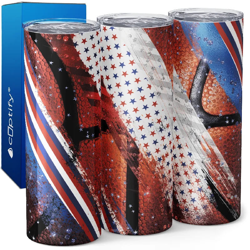 Designer espresso mugs under 20-Basketball Red and Blue Stars 20oz Skinny Tumbler