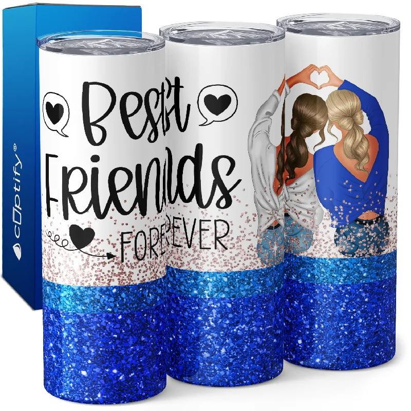 Luxury insulated tumblers for travel-Best Friends Forever on Blue Glitter 20oz Skinny Tumbler