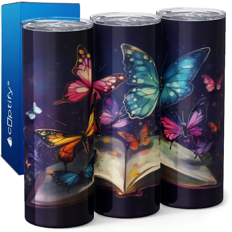 Durable travel mugs with lids-Butterfly Book 20oz Skinny Tumbler