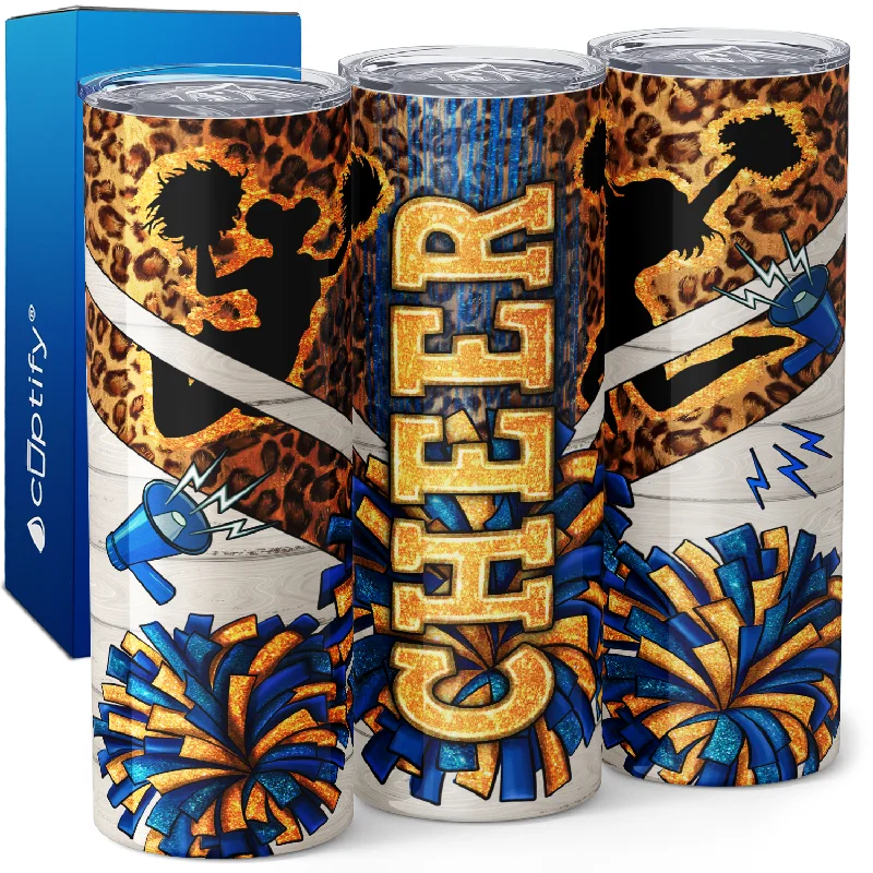 Luxury crystal juice glasses-Cheer Blue and Gold Leopard Print 20oz Skinny Tumbler